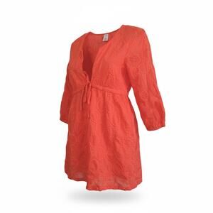 J Crew Top Womens XS Red Orange Peasant Blouse Cotton Babydoll Tie Front Boho